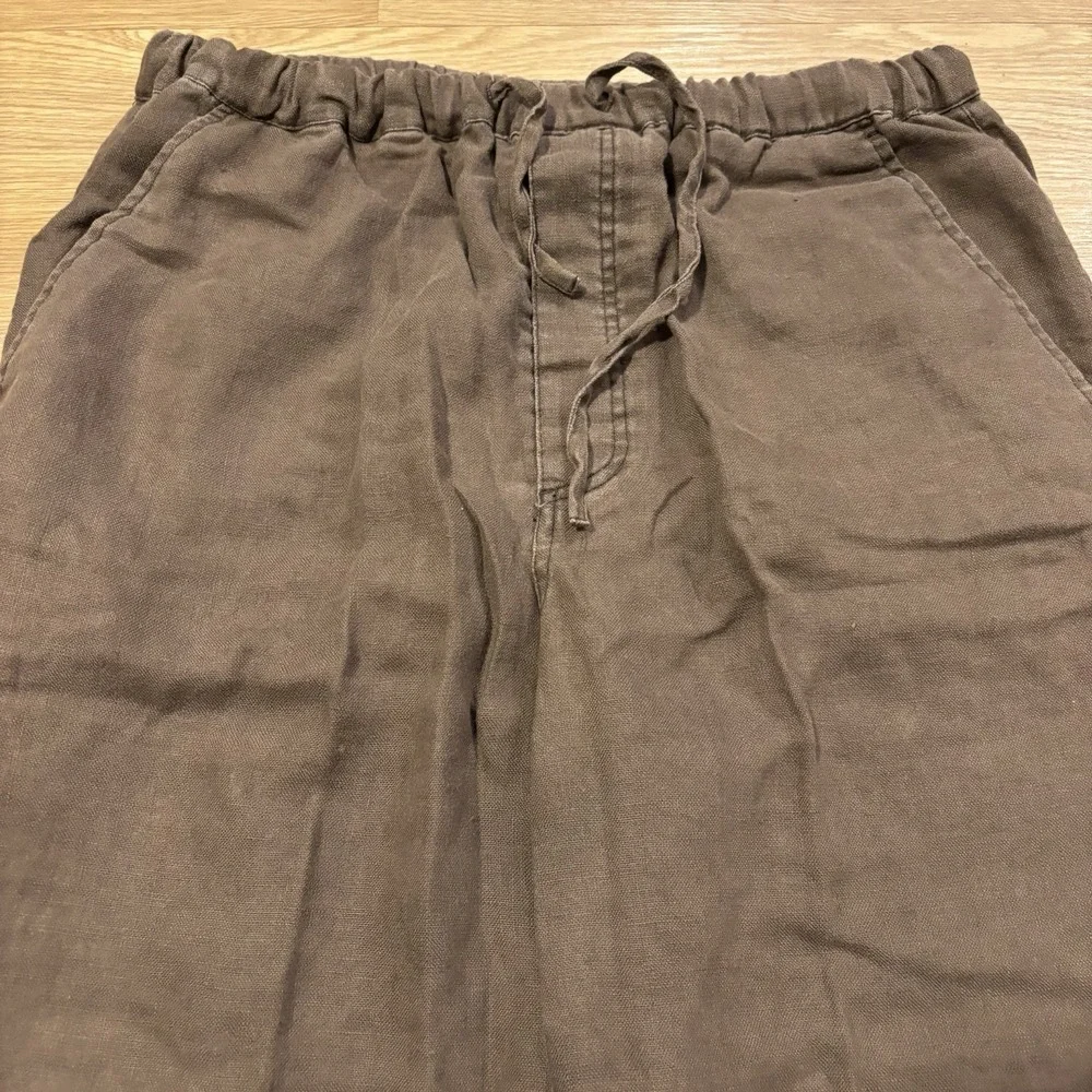 Martin Gordon Pants Mens L Brown 100% Linen Wide Leg Relaxed Trousers Drawstring